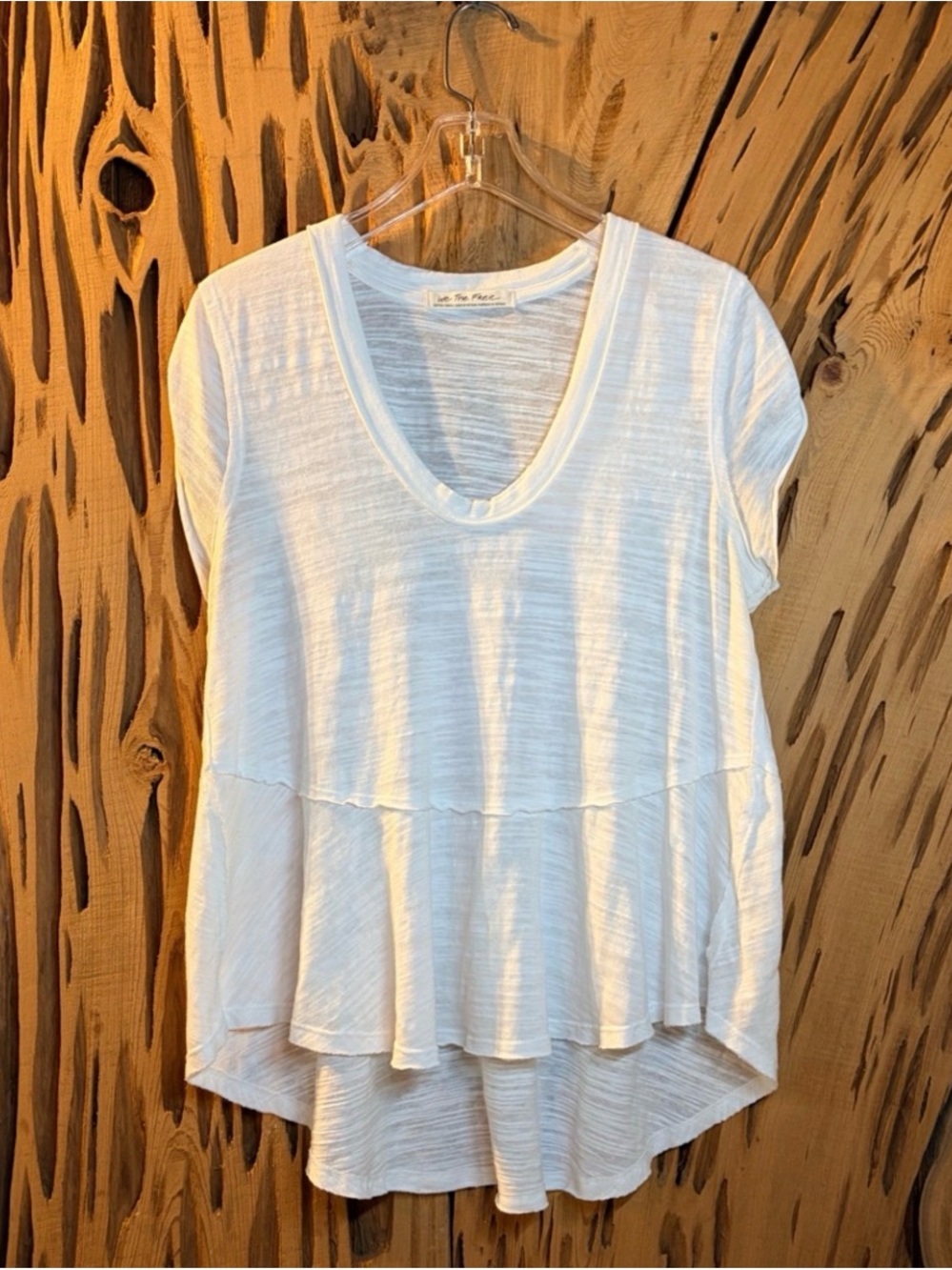 Free People - Women's White Short Sleeve T shirt V-Neck Top